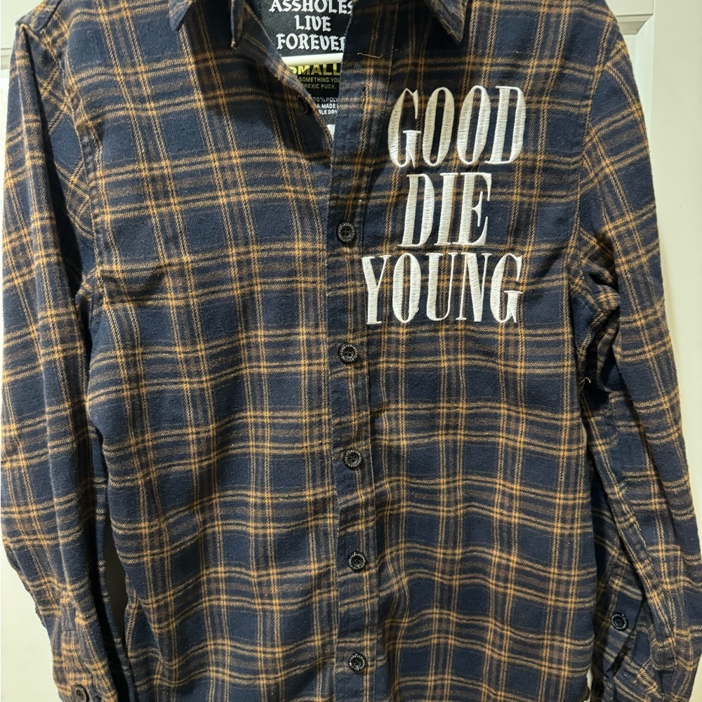 Plaid Button-Up Shirt by Assholes live Forever